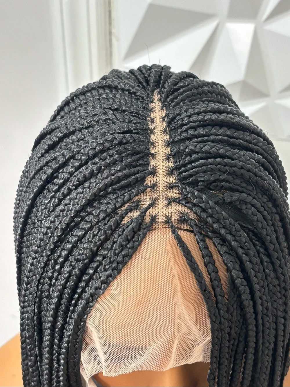 32” Black Box Braided Wig | Handmade Closure Wig T-Line Lace | Lightweight Prote